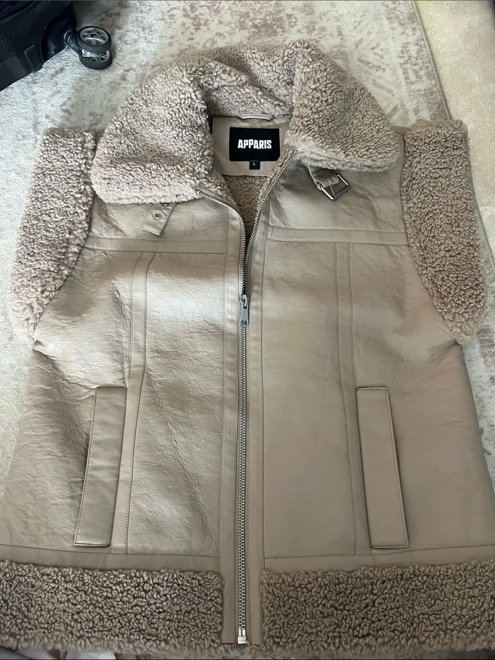 Apparis Taupe Shearling Leather Jacket Vest